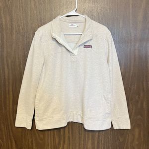 Vineyard Vines Sweater 1/4 Zip Womens Medium M Cream Cotton Button Logo Preppy